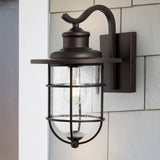 Aubrey 10.5" Iron/Seeded Glass Rustic Industrial Cage LED Outdoor Lantern