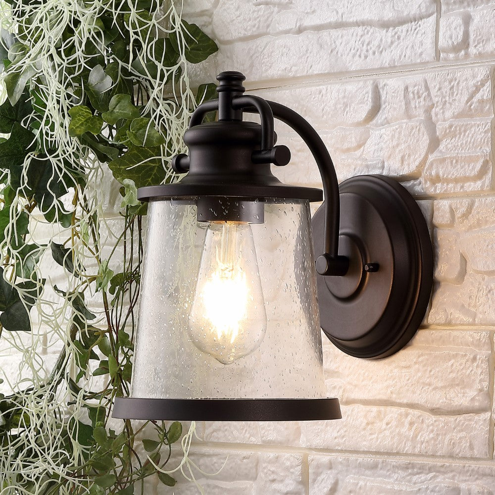 Fredrick 6.75" Iron/Seeded Glass Vintage Rustic LED Outdoor Lantern