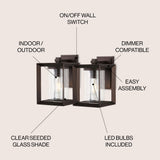 Shirley 7.25" Iron/Glass Modern Rustic Cube LED Outdoor Lantern Set 2