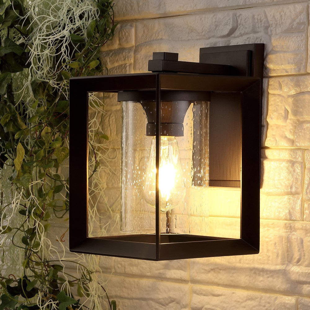 Shirley 7.25" Iron/Glass Modern Rustic Cube LED Outdoor Lantern Set 2