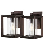 Shirley 7.25" Iron/Glass Modern Rustic Cube LED Outdoor Lantern Set 2