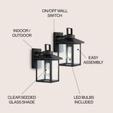 Donald 6.75" Iron/Seeded Glass Rustic Traditional Lantern LED Outdoor Lantern Set 2
