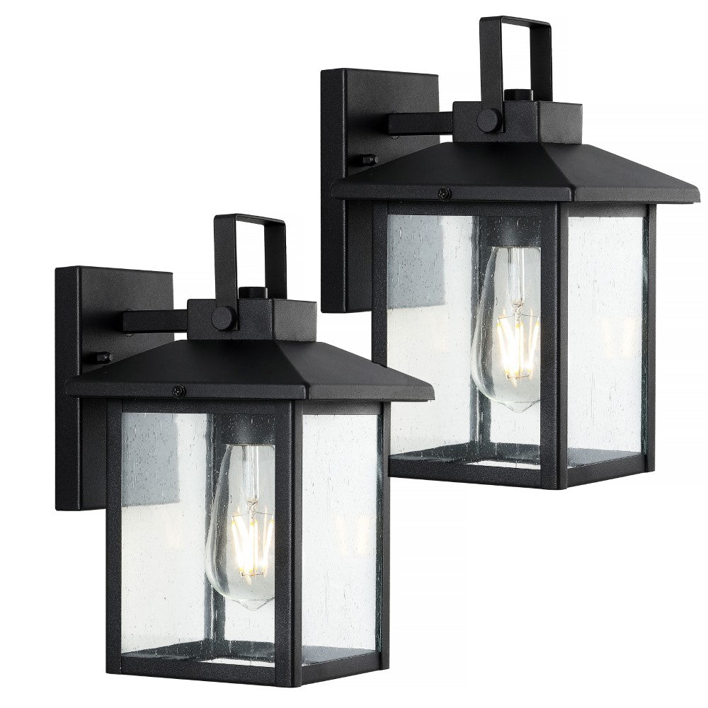 Donald 6.75" Iron/Seeded Glass Rustic Traditional Lantern LED Outdoor Lantern Set 2