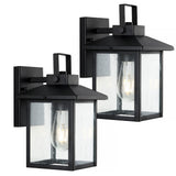 Donald 6.75" Iron/Seeded Glass Rustic Traditional Lantern LED Outdoor Lantern Set 2