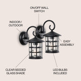 Enrique 6" Iron/Seeded Glass Cottage Rustic Scrolled Lantern LED Outdoor Lantern Set 2