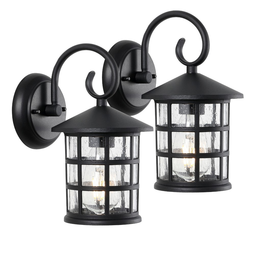 Enrique 6" Iron/Seeded Glass Cottage Rustic Scrolled Lantern LED Outdoor Lantern Set 2