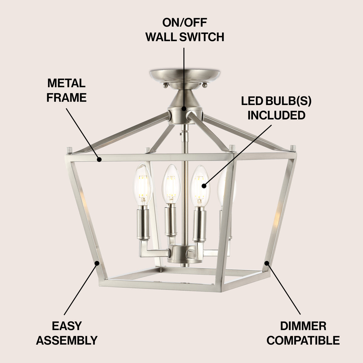 Flergo Iron Modern Farmhouse LED Flush Mount
