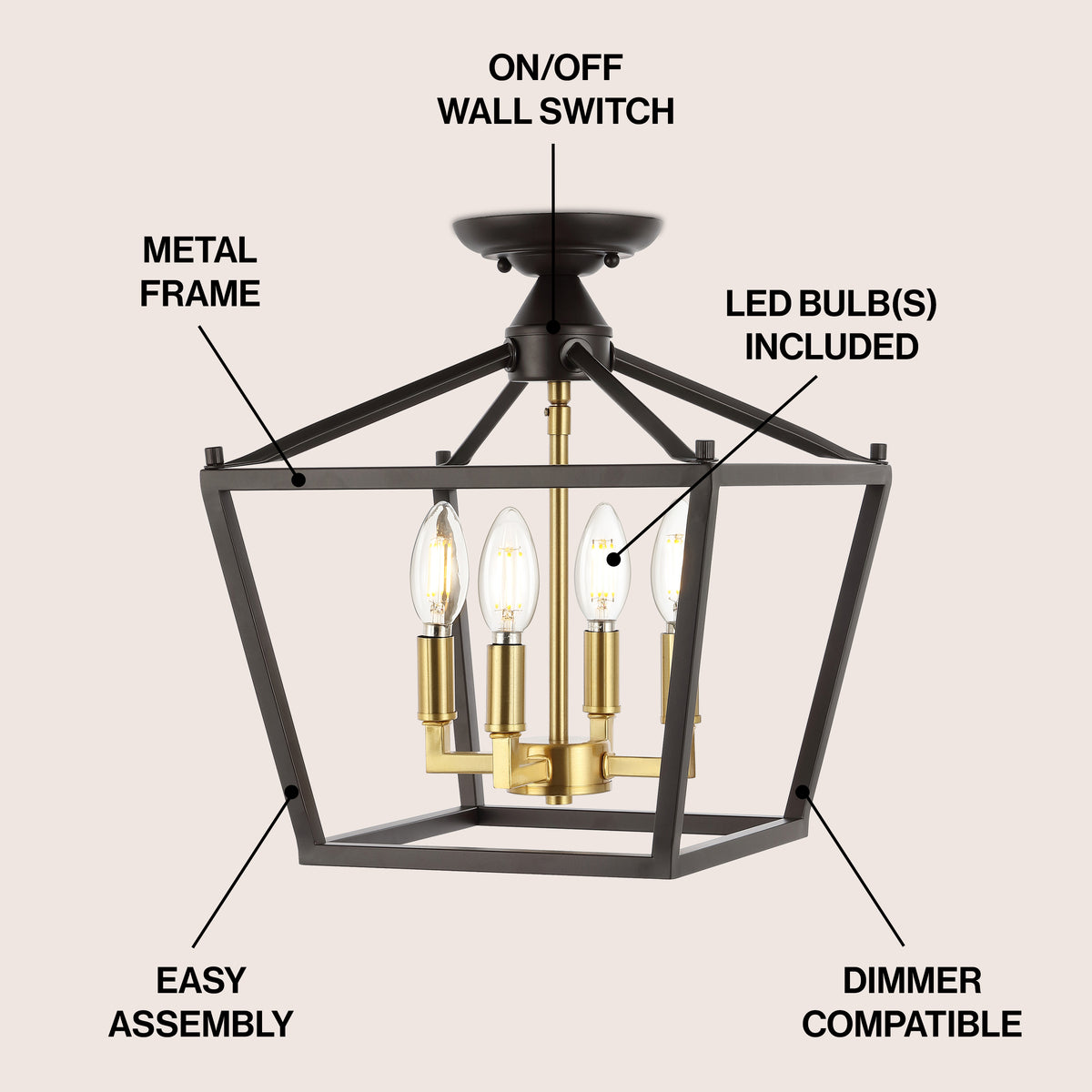 Flergo Iron Modern Farmhouse LED Flush Mount
