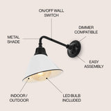 Croydon 9.63"  Farmhouse Industrial Indoor/Outdoor Iron LED Gooseneck Arm Outdoor Sconce