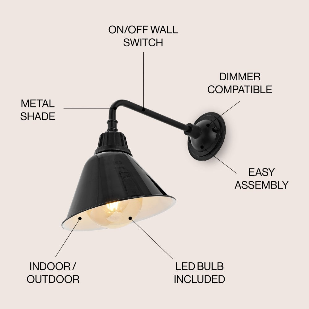 Croydon 9.63"  Farmhouse Industrial Indoor/Outdoor Iron LED Gooseneck Arm Outdoor Sconce