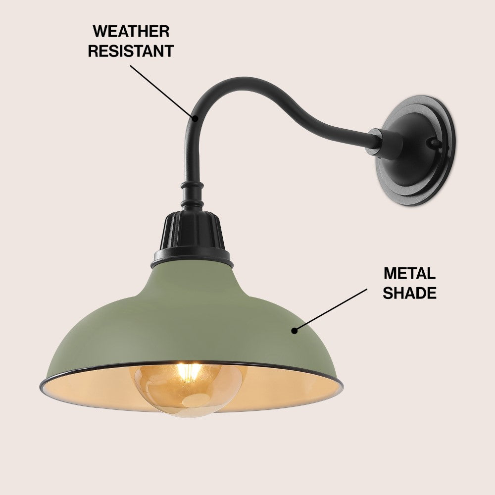 Flynix 12.25" Farmhouse Industrial Indoor/Outdoor Iron LED Gooseneck Arm Outdoor Sconce