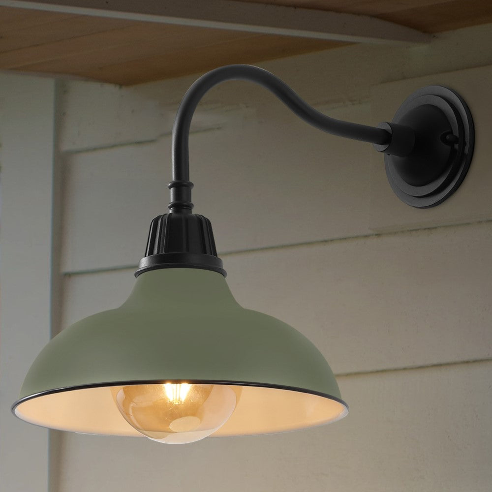 Flynix 12.25" Farmhouse Industrial Indoor/Outdoor Iron LED Gooseneck Arm Outdoor Sconce