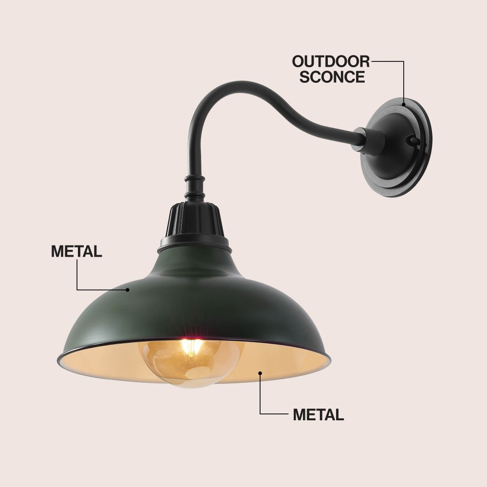 Flynix 12.25" Farmhouse Industrial Indoor/Outdoor Iron LED Gooseneck Arm Outdoor Sconce