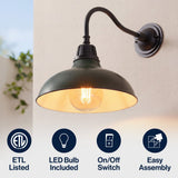 Flynix 12.25" Farmhouse Industrial Indoor/Outdoor Iron LED Gooseneck Arm Outdoor Sconce