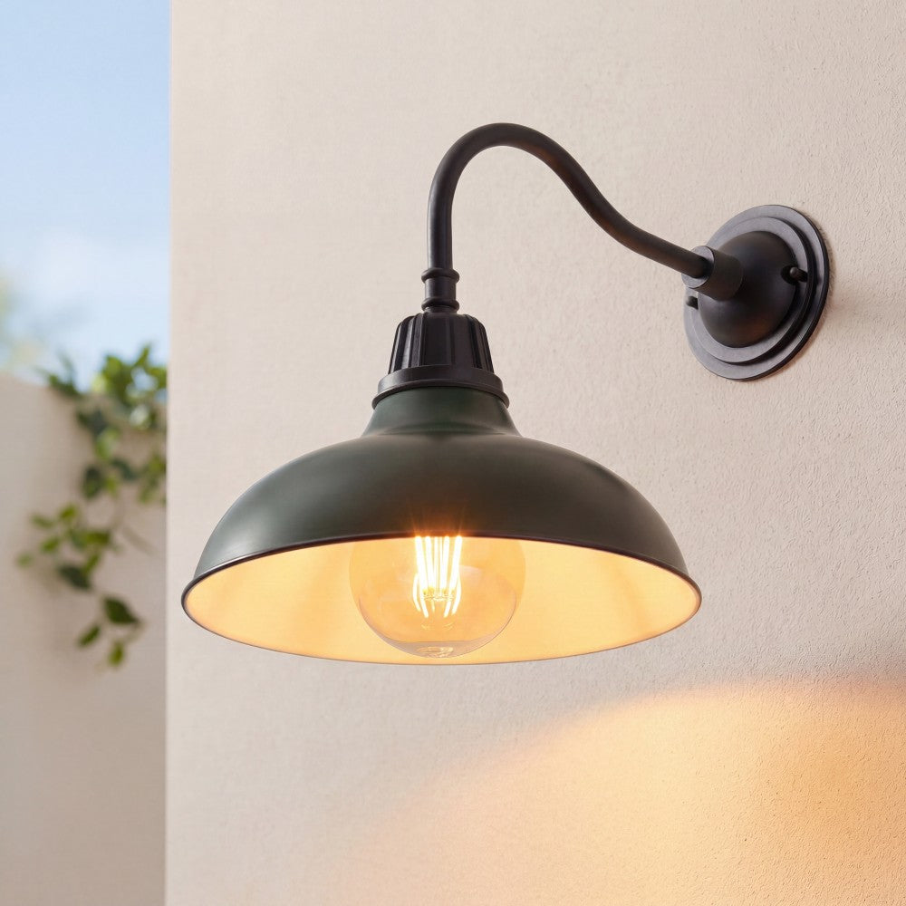 Flynix 12.25" Farmhouse Industrial Indoor/Outdoor Iron LED Gooseneck Arm Outdoor Sconce