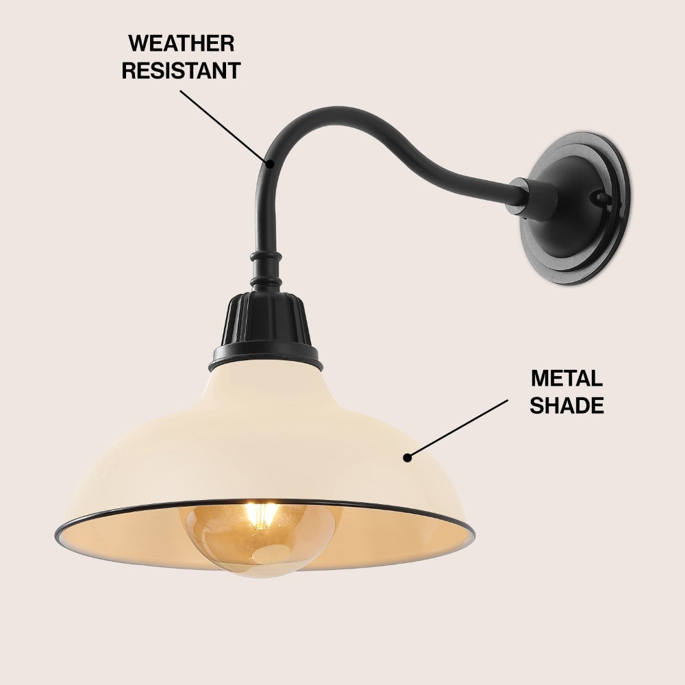 Flynix 12.25" Farmhouse Industrial Indoor/Outdoor Iron LED Gooseneck Arm Outdoor Sconce