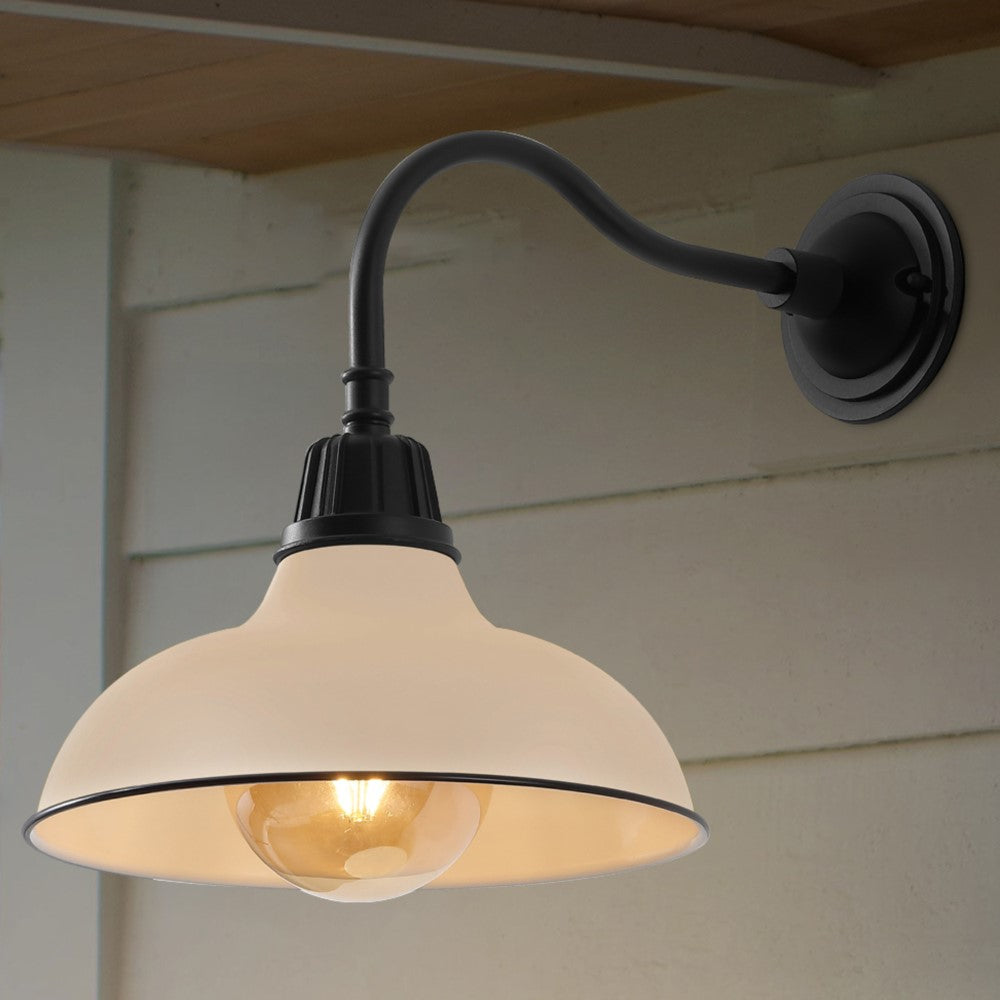 Flynix 12.25" Farmhouse Industrial Indoor/Outdoor Iron LED Gooseneck Arm Outdoor Sconce