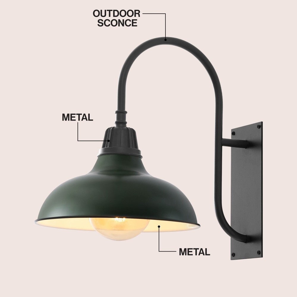 Carson 12.25" Farmhouse Industrial Indoor/Outdoor Iron LED Gooseneck Arm Outdoor Sconce