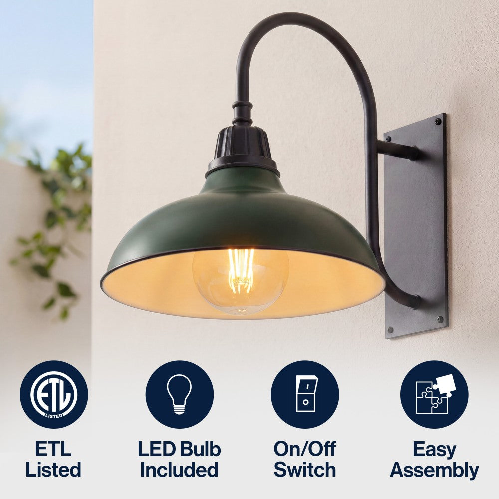 Carson 12.25" Farmhouse Industrial Indoor/Outdoor Iron LED Gooseneck Arm Outdoor Sconce