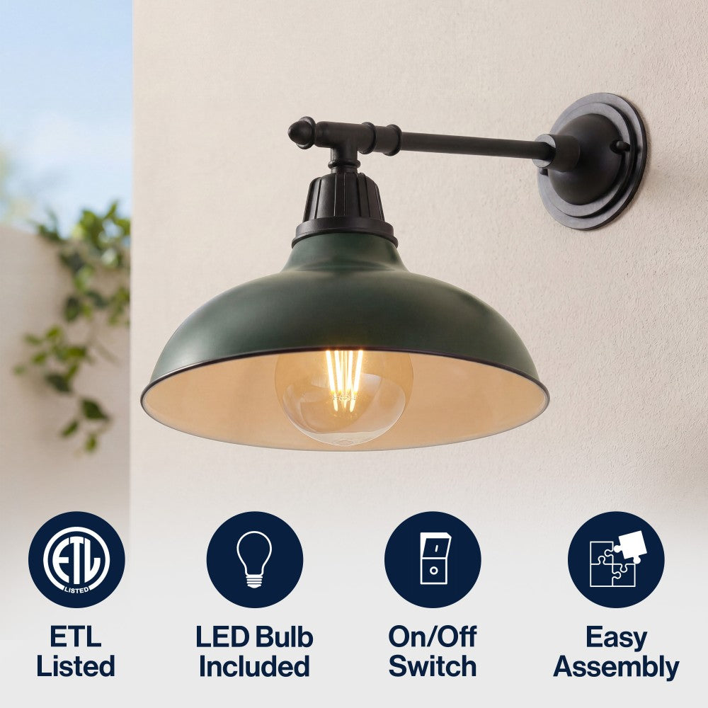 Tarif 12.25" Farmhouse Industrial Indoor/Outdoor Iron LED Victorian Arm Outdoor Sconce