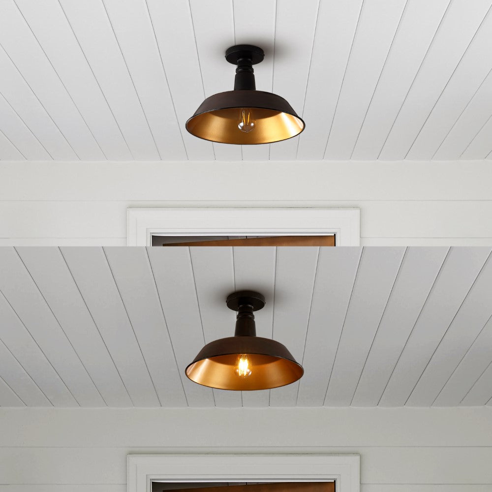 Yasu Classic Industrial Indoor/Outdoor Iron LED Semi Flush Mount