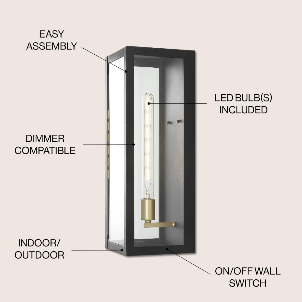 Berlin 20" Modern Industrial Indoor/Outdoor Rectangular Iron/Glass LED Outdoor Lantern