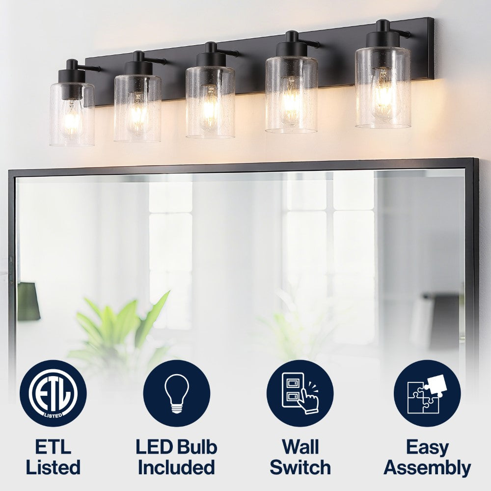 Margaret Seeded Glass/Iron Modern Contemporary LED Vanity Light