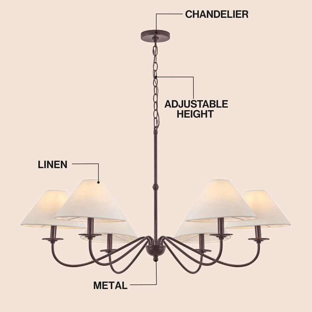 Phoebe 41.5" 6-Light Grand French Country Farmhouse Adjustable Swooping Arm Candle-Style Metal LED Chandelier