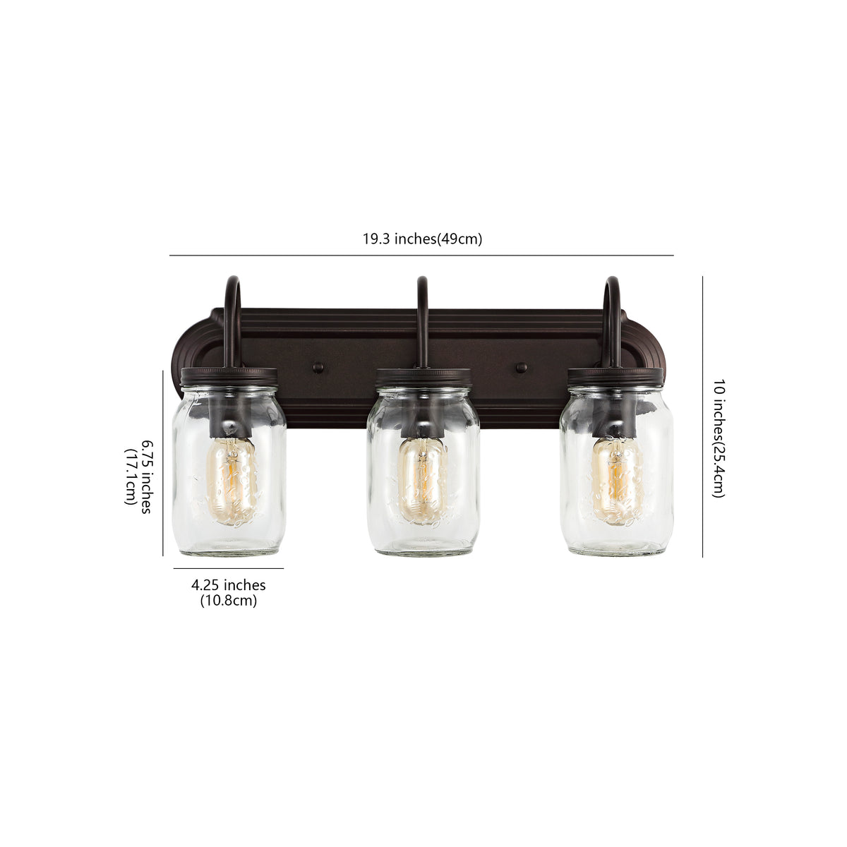 Sanchez 19.3" Farmhouse Industrial Iron Mason Jar LED Vanity