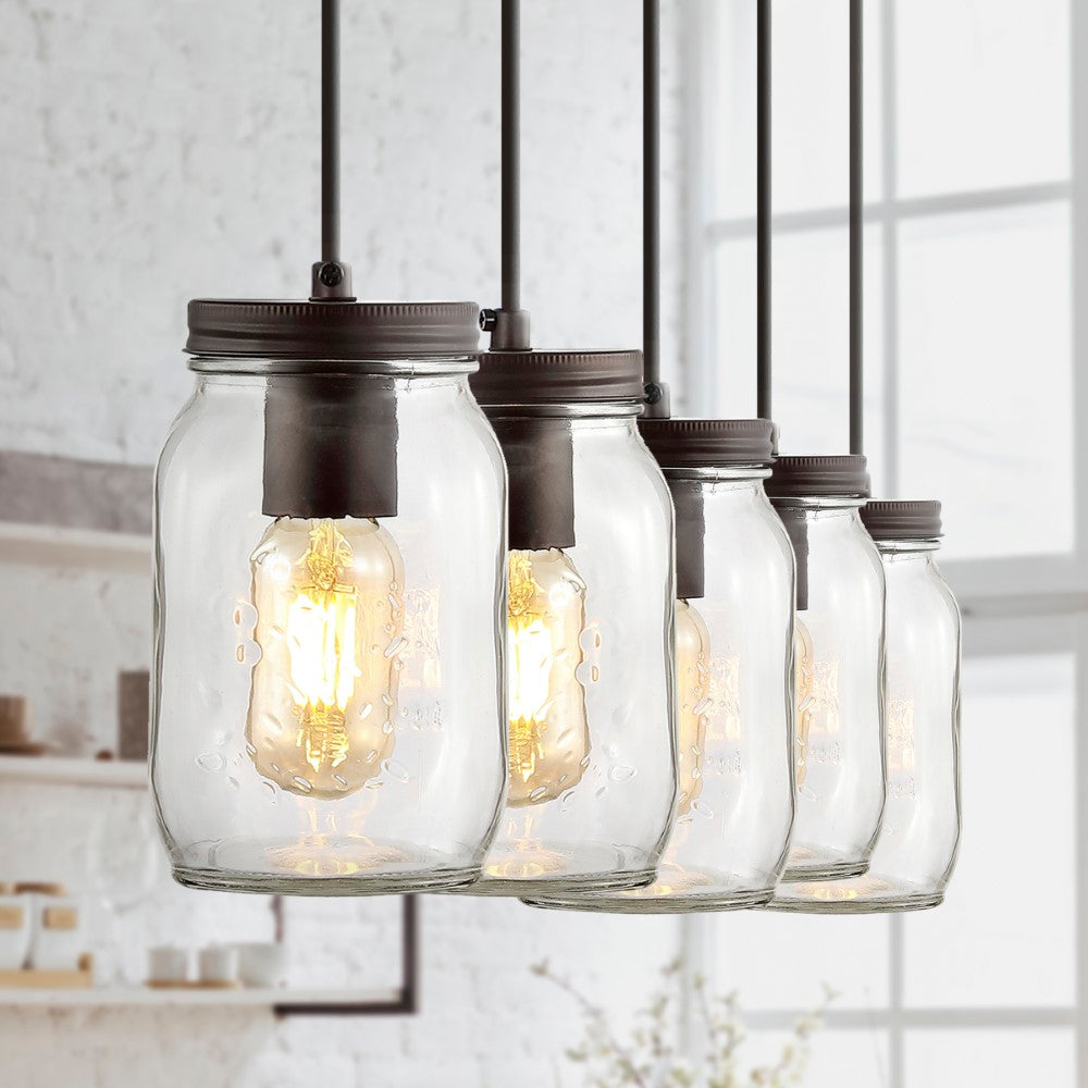 Hudson 5.5" Farmhouse Industrial Iron Mason Jar LED Pendant