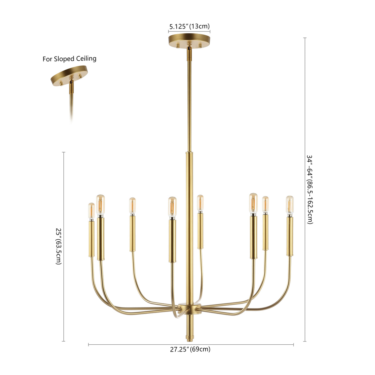 Elegant 27.25"  Modern Mid-Century Iron LED Chandelier
