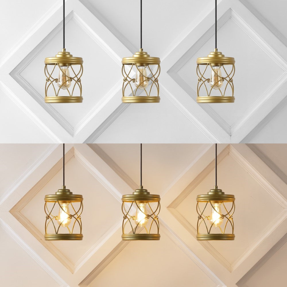 Mason 6.5" Farmhouse Industrial Iron Filigree Caged Jar LED Pendant