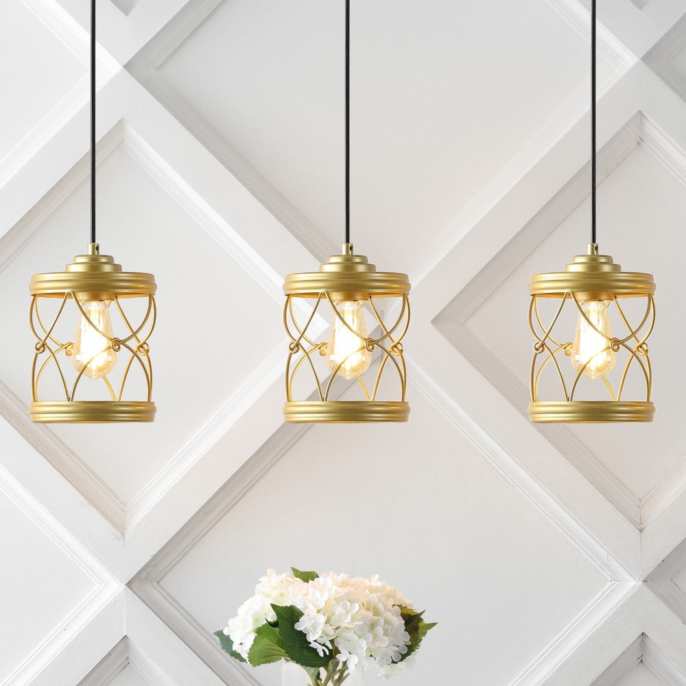 Mason 6.5" Farmhouse Industrial Iron Filigree Caged Jar LED Pendant
