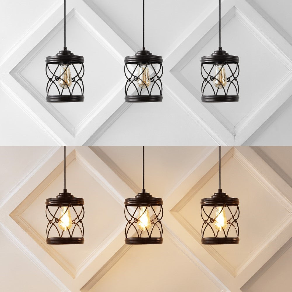 Mason 6.5" Farmhouse Industrial Iron Filigree Caged Jar LED Pendant