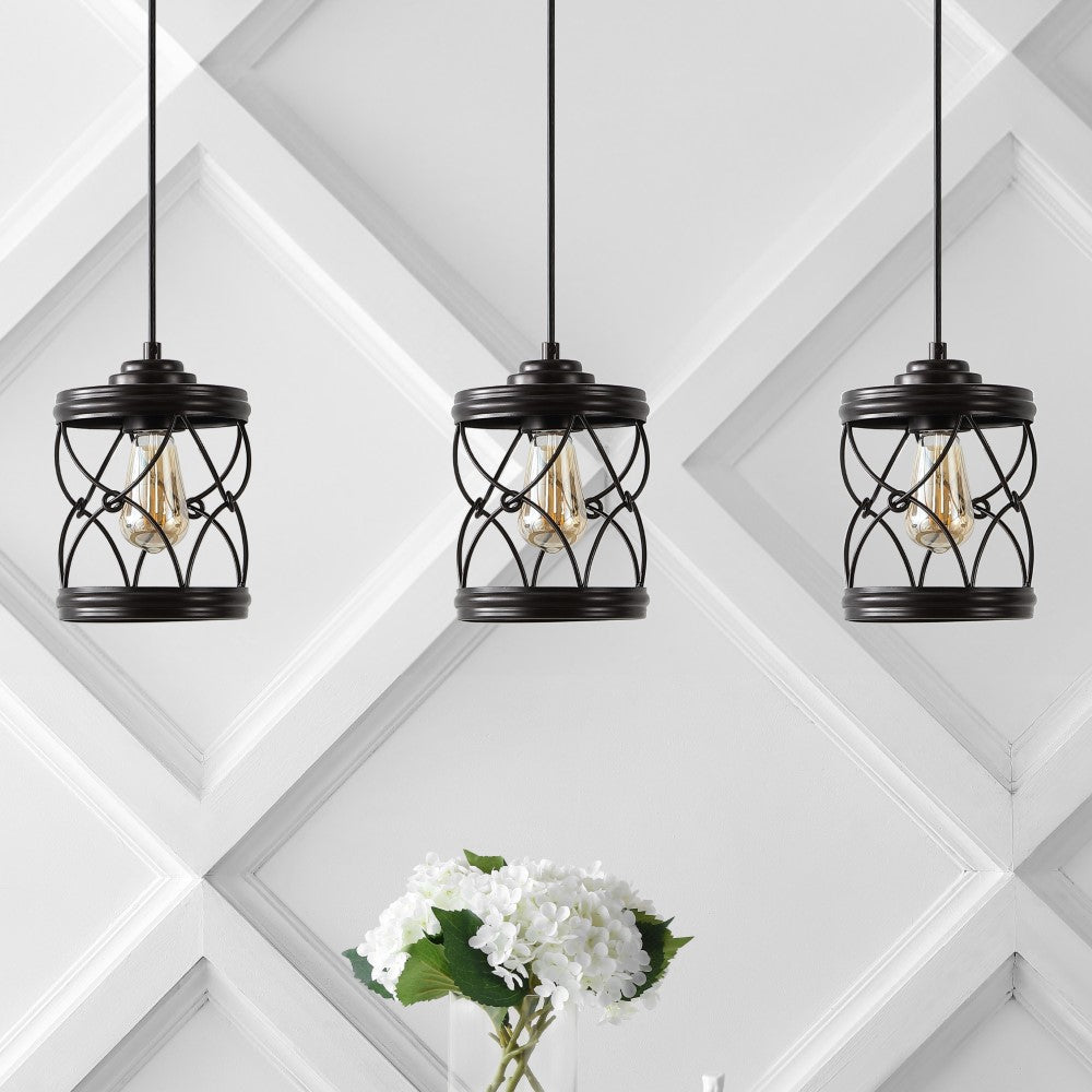 Mason 6.5" Farmhouse Industrial Iron Filigree Caged Jar LED Pendant