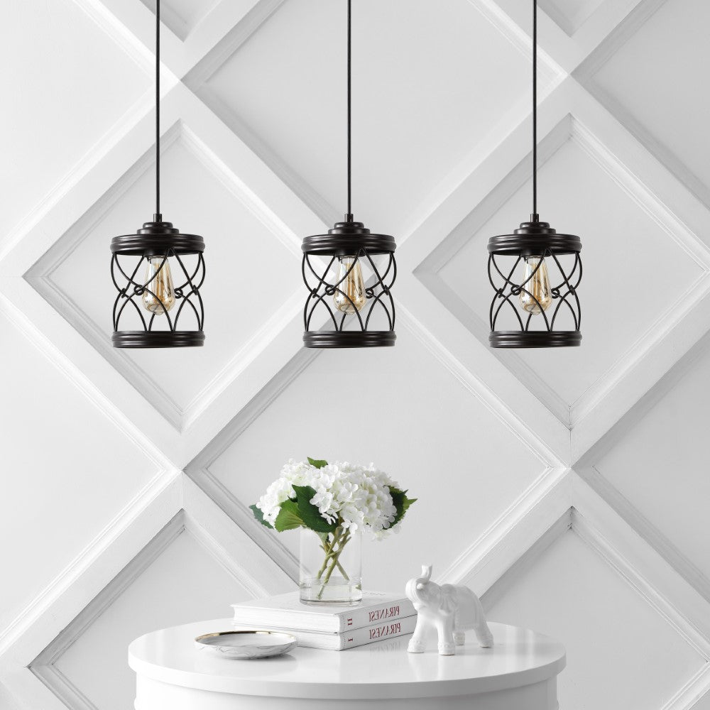 Mason 6.5" Farmhouse Industrial Iron Filigree Caged Jar LED Pendant