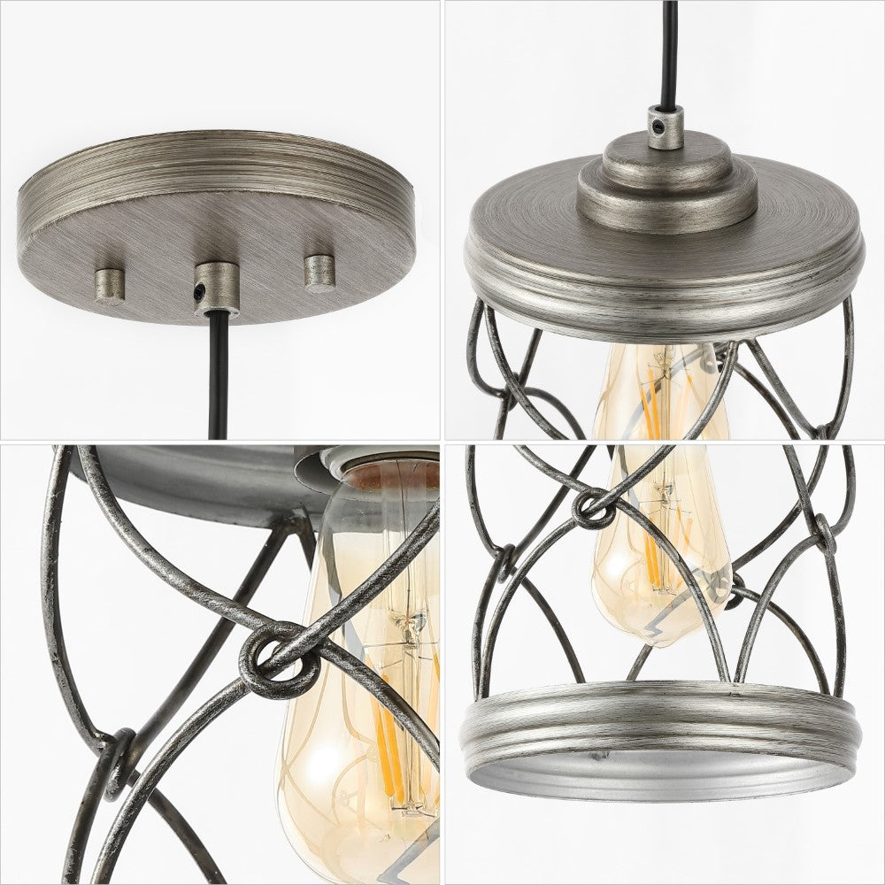 Mason 6.5" Farmhouse Industrial Iron Filigree Caged Jar LED Pendant