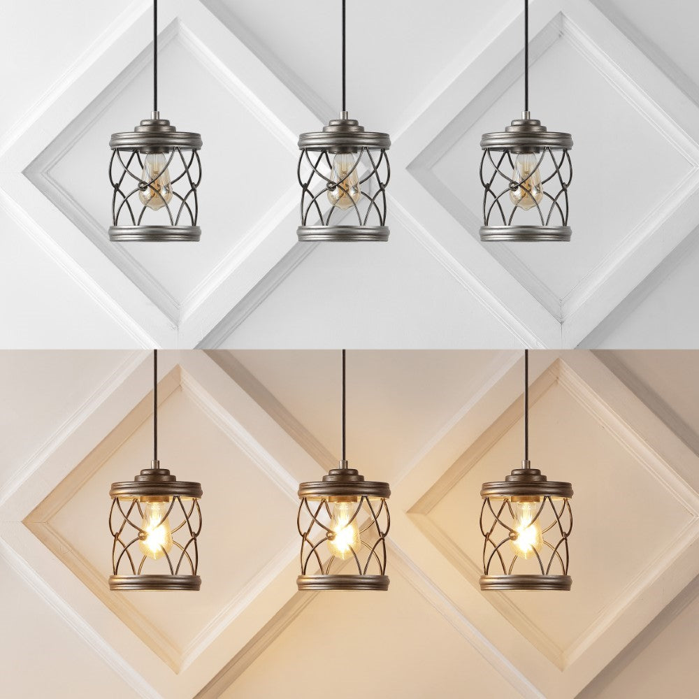 Mason 6.5" Farmhouse Industrial Iron Filigree Caged Jar LED Pendant