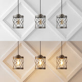 Mason 6.5" Farmhouse Industrial Iron Filigree Caged Jar LED Pendant
