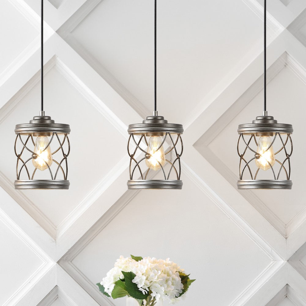 Mason 6.5" Farmhouse Industrial Iron Filigree Caged Jar LED Pendant