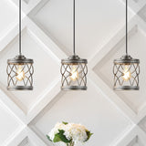 Mason 6.5" Farmhouse Industrial Iron Filigree Caged Jar LED Pendant