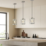 Mason 6.5" Farmhouse Industrial Iron Filigree Caged Jar LED Pendant