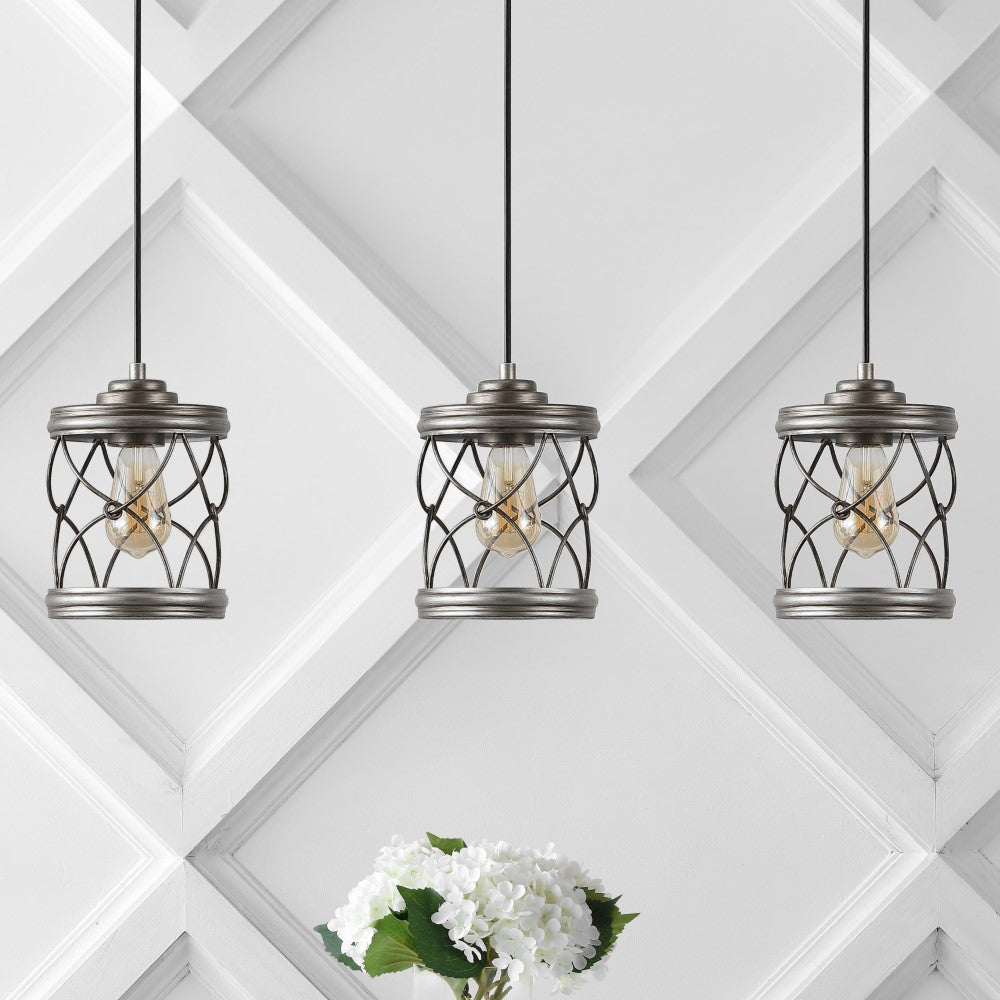 Mason 6.5" Farmhouse Industrial Iron Filigree Caged Jar LED Pendant