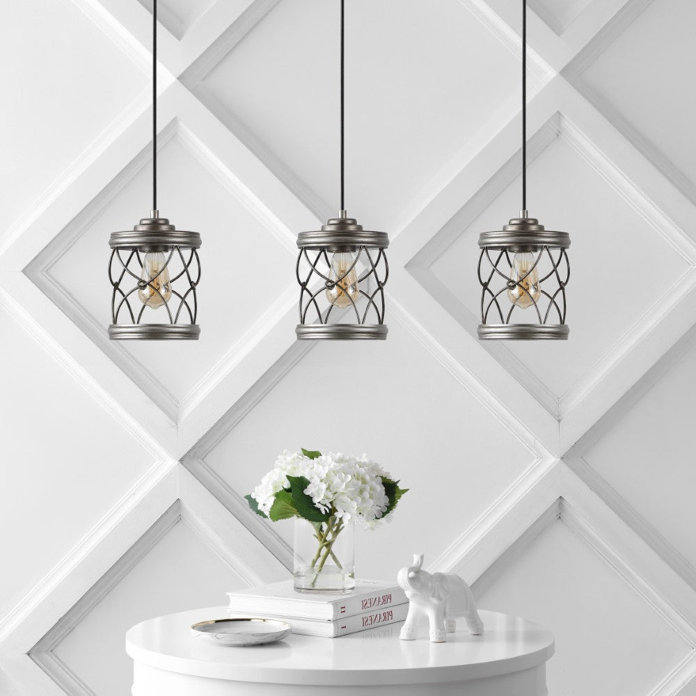 Mason 6.5" Farmhouse Industrial Iron Filigree Caged Jar LED Pendant