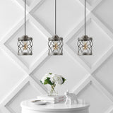 Mason 6.5" Farmhouse Industrial Iron Filigree Caged Jar LED Pendant