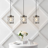 Mason 6.5" Farmhouse Industrial Iron Filigree Caged Jar LED Pendant
