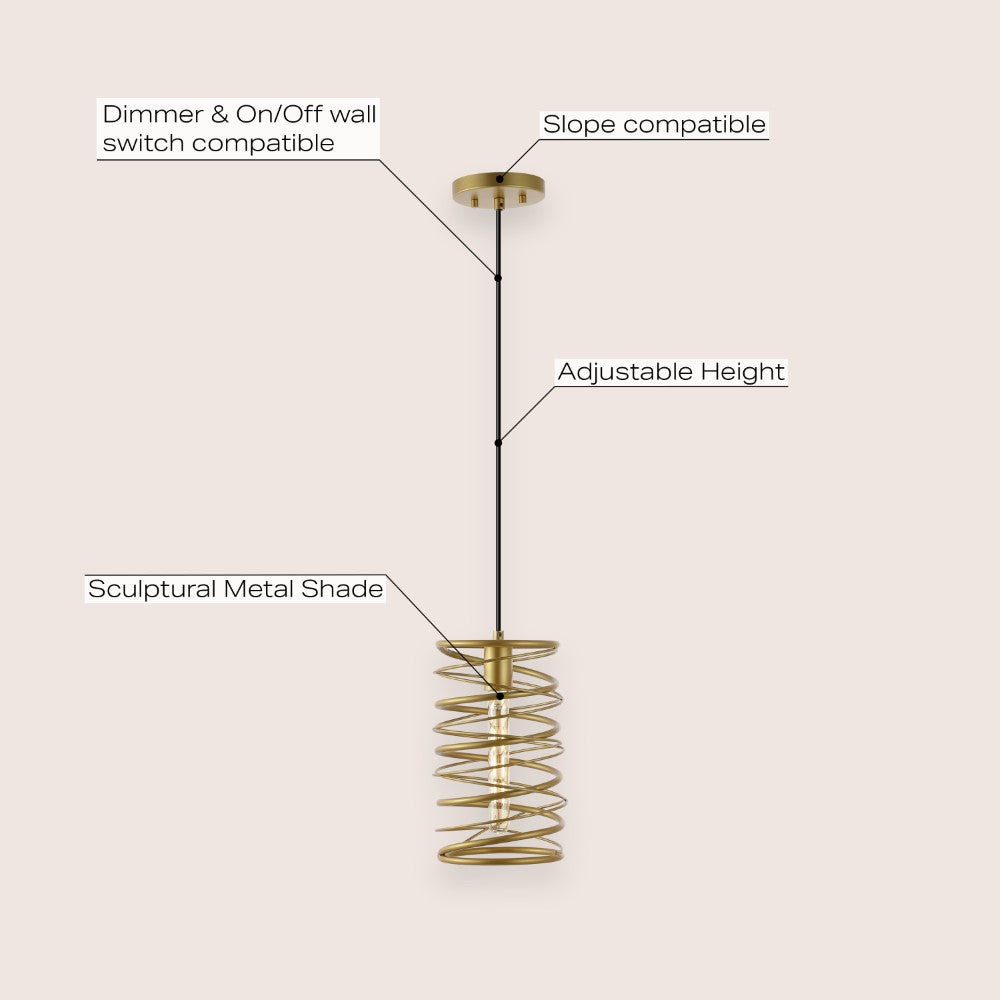 Spiral 7.25" Modern Contemporary Iron Spiral LED Pendant