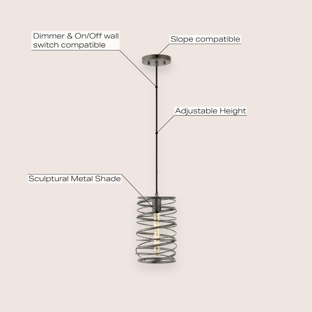 Spiral 7.25" Modern Contemporary Iron Spiral LED Pendant