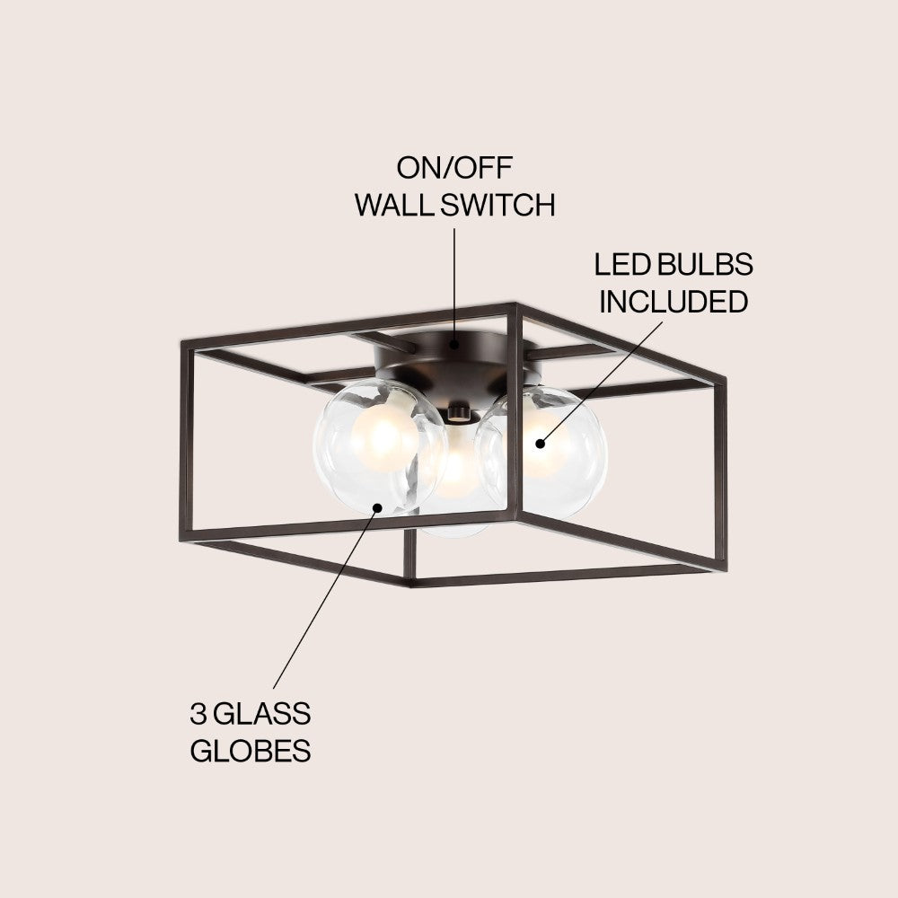 Laurel 14" 3-Light Modern Farmhouse Metal/Iron Open-Caged LED Flush Mount