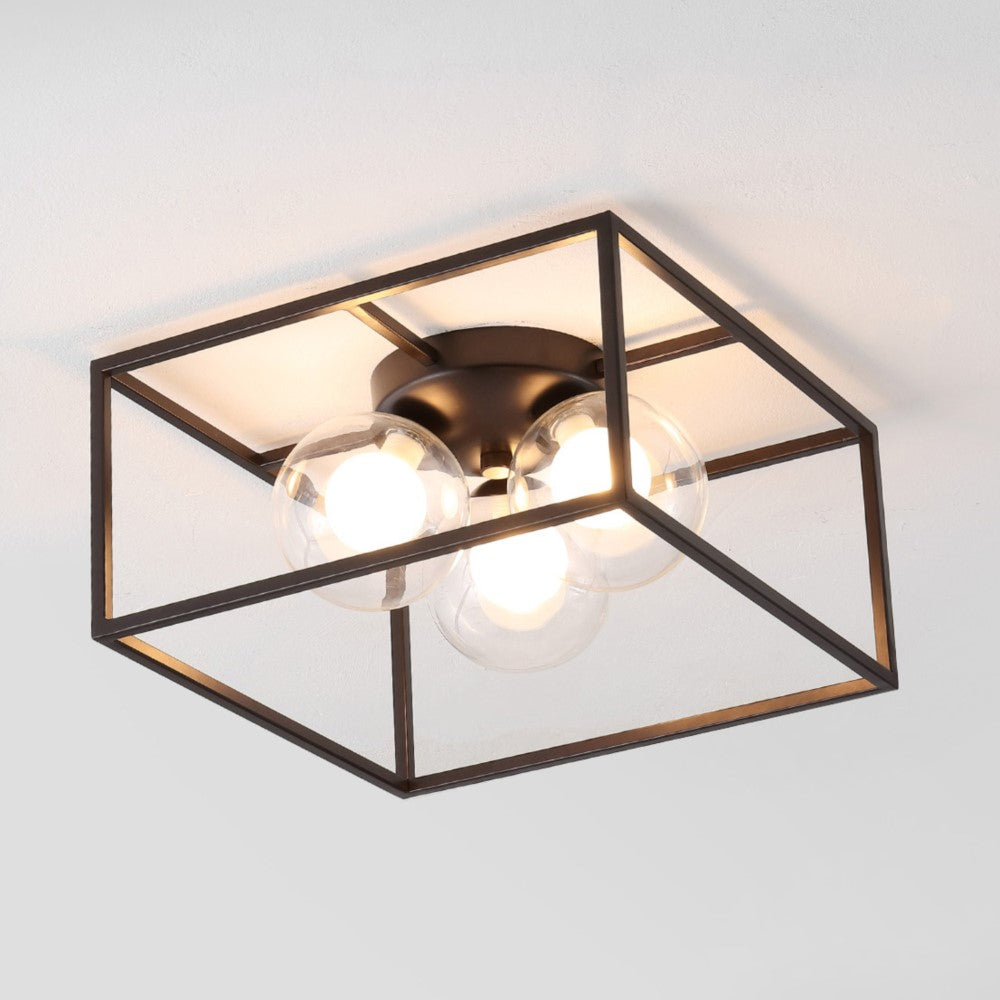 Laurel 14" 3-Light Modern Farmhouse Metal/Iron Open-Caged LED Flush Mount